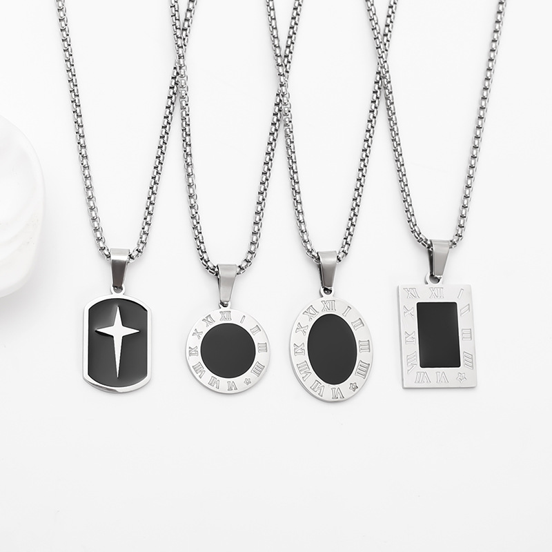 European and American jewelry titanium steel black oil-dripping pendant, unique punk retro trendy men stainless steel square pendant