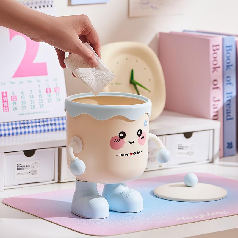 New cute desktop trash can, mini small storage bin, student dormitory office covered trash can Application Scenario