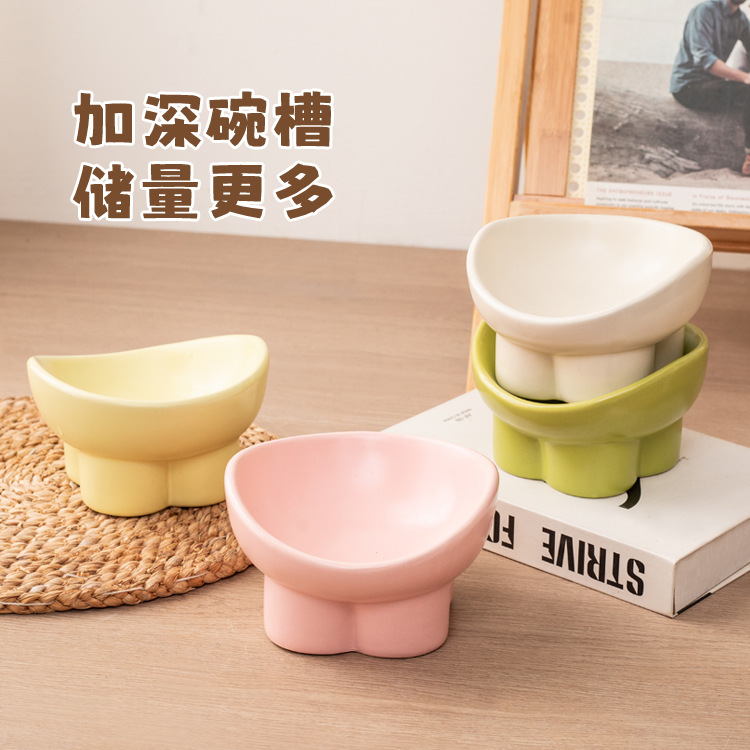 Cat bowl, ceramic food bowl, water bowl, cervical vertebrae protection, high legs, slanted mouth, cat drinking bowl, pet bowl, dog rice bowl, food basin