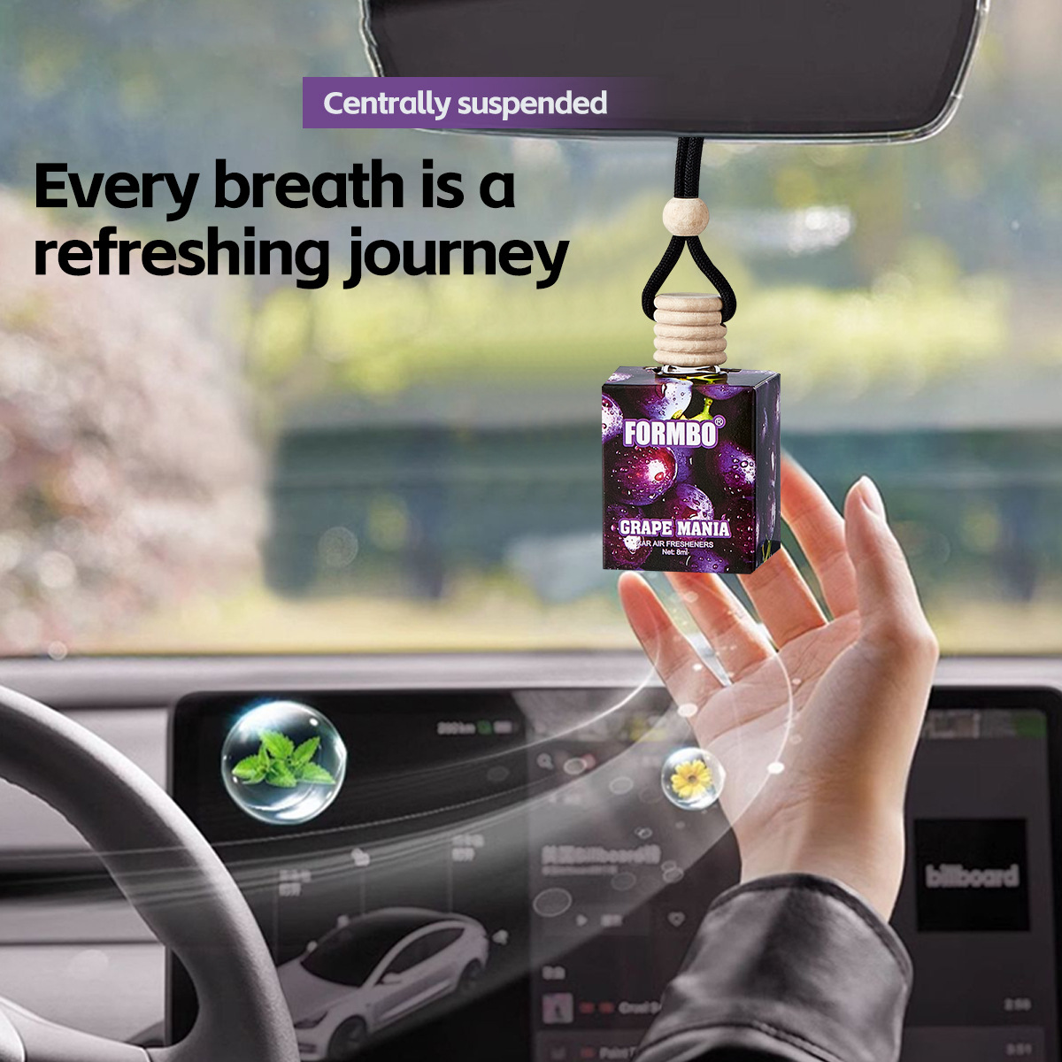 Cross-border exclusive FORMBO lanyard car aroma diffuser, car interior fragrance, deodorizing, long-lasting fragrance, car-specific perfume Specification image