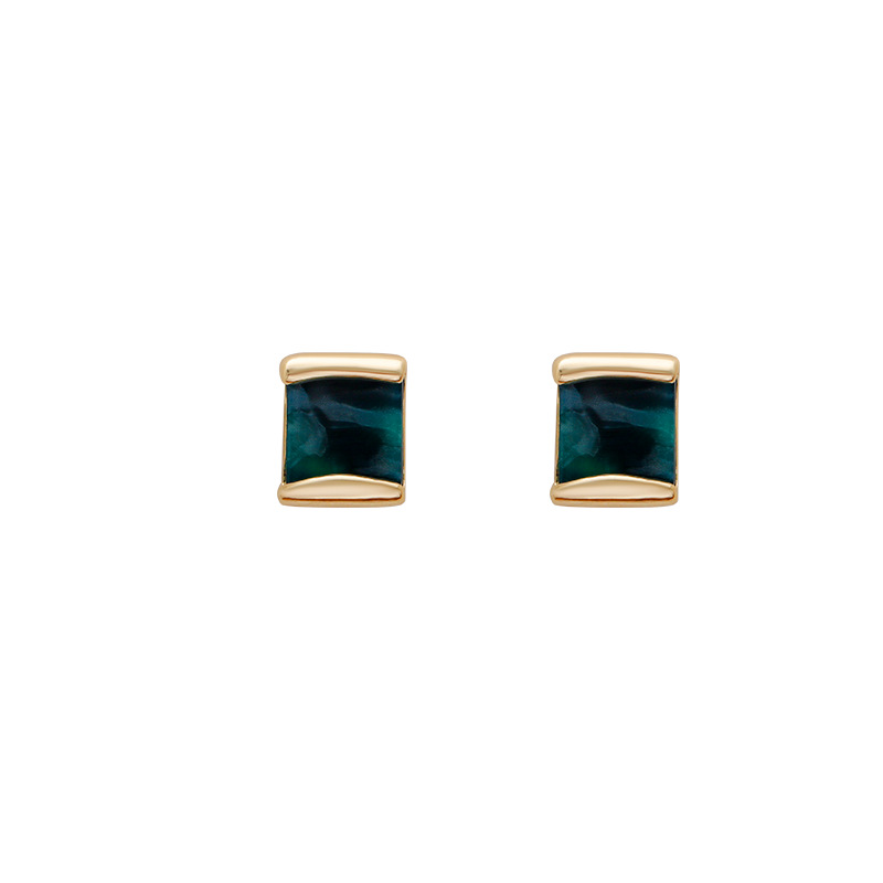Hyacinth's light luxury, retro and high-end green earrings, women's niche geometric square stud earrings, fashionable, individual, elegant and versatile earrings Item Picture