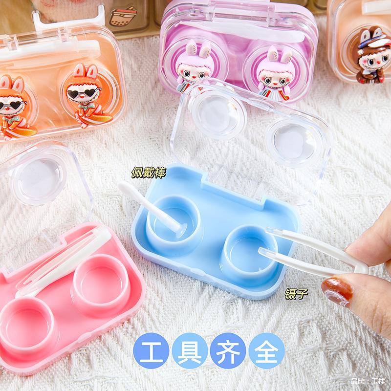 卡通可视透明隐形眼镜盒可爱便携式小巧免拧盖一体美瞳盒                               细节图