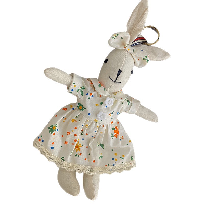New Korean-style fabric checkered dress rabbit pendant, retro and fashionable baby doll pendant, baby birthday gift for girls Item Picture