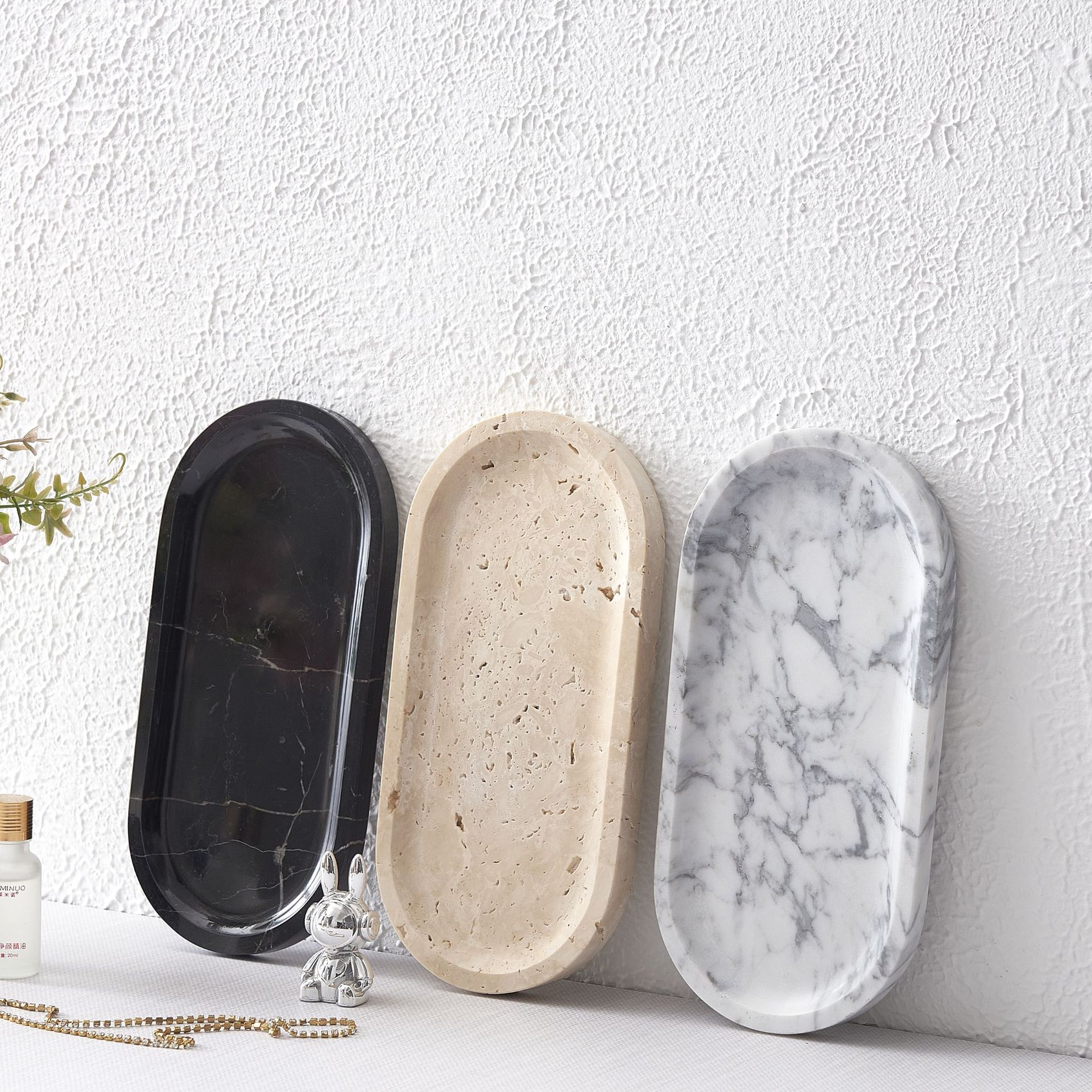 椭圆大理石托盘石盘收纳盘酒店软装亚马逊跨境电商直播厂家批发