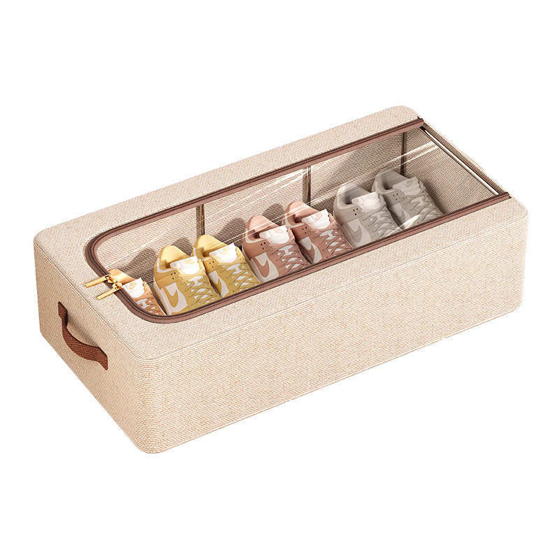 High-quality Tianshan cotton and linen household transparent shoe storage box, waterproof, foldable, thickened steel frame bed bottom storage box Item Picture