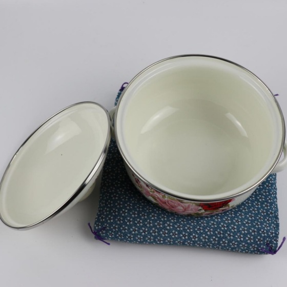 Enamel soup pot, thickened enamel pot, double-ear stew pot, noodle cooking pot, milk pot, enamel lid basin, soup pot with enamel lid Specification image