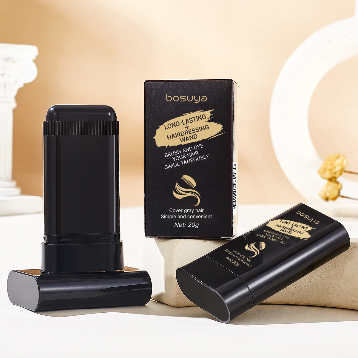 【 Cross-border Exclusive 】Bosuya Hair Care Stick Covers White Hair with a touch of black hair. Portable hair Cream stick for repairing and dyeing black hair