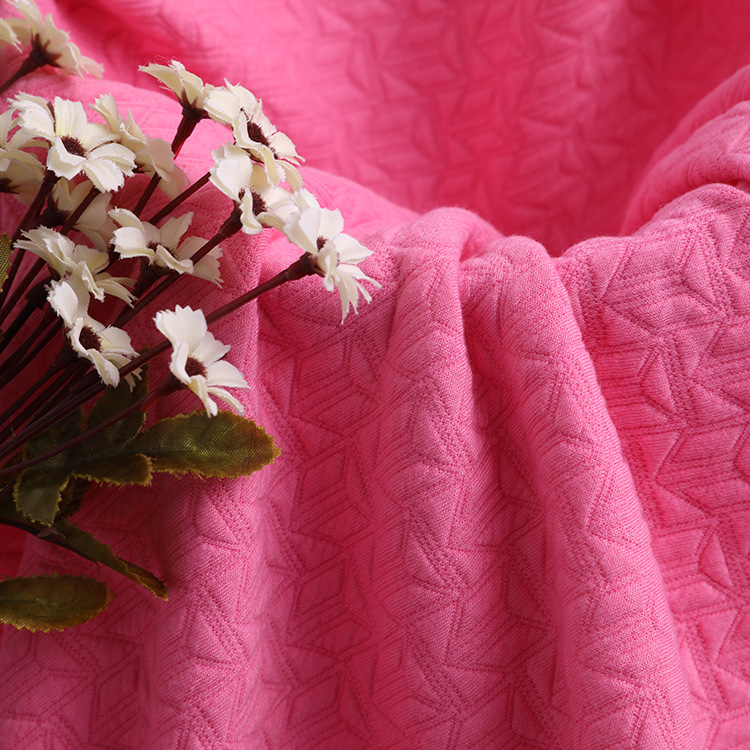 32s cotton-like polyester yarn stretch knitted jacquard fabric, climbing clothes, air layer knitted fabric, baby cotton fabric in stock Specification image
