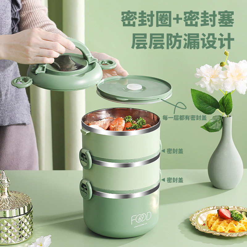 Yimai 304 stainless steel portable multi-layer lunch box for office workers, large-capacity insulated lunch box for students details Picture