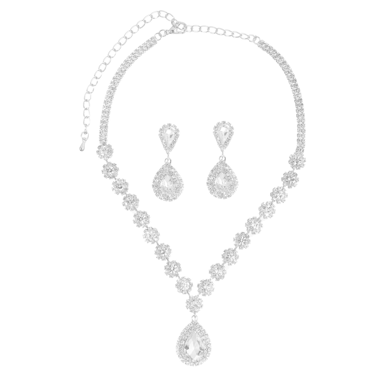 New court-style cross-border teardrop-shaped earrings, necklace and rhinestone set, elegant and refined bridal wedding banquet accessories Application Scenario