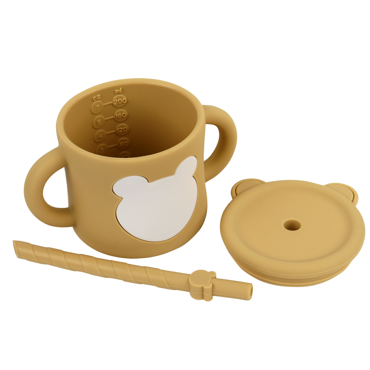 Children's silicone water cups, drinking cups with straws, anti-drop, double-handle graduated direct drinking cups for babies over 1 year old in stock Item Picture