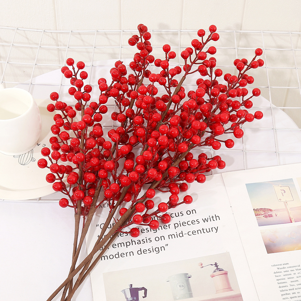 红果果仿真花福桶diy插花仿真冬青果新年装饰花年宵花批发产品图