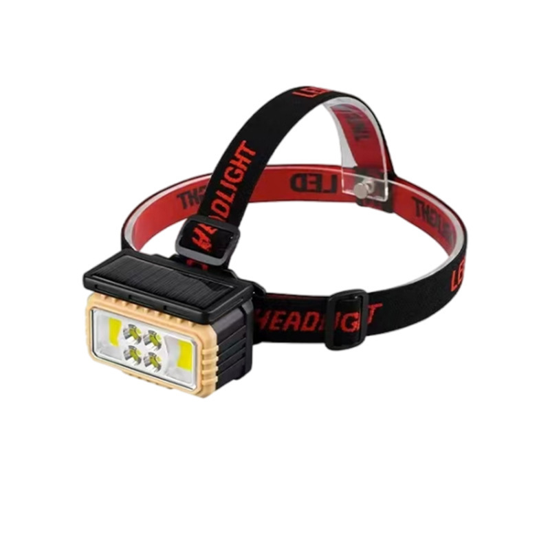 Cross-border solar sensor headlamp type-c charging LED night fishing running headlamp COB red and white light battery level display Item Picture