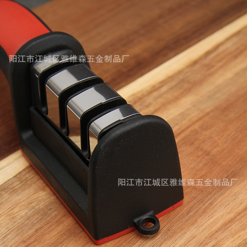 Cross-border handheld rojo negro afilador de cuchillos piedra afilador manual afilador rápido cocina hogar tres secciones cuatro secciones afilador de cuchillos barra Specification image