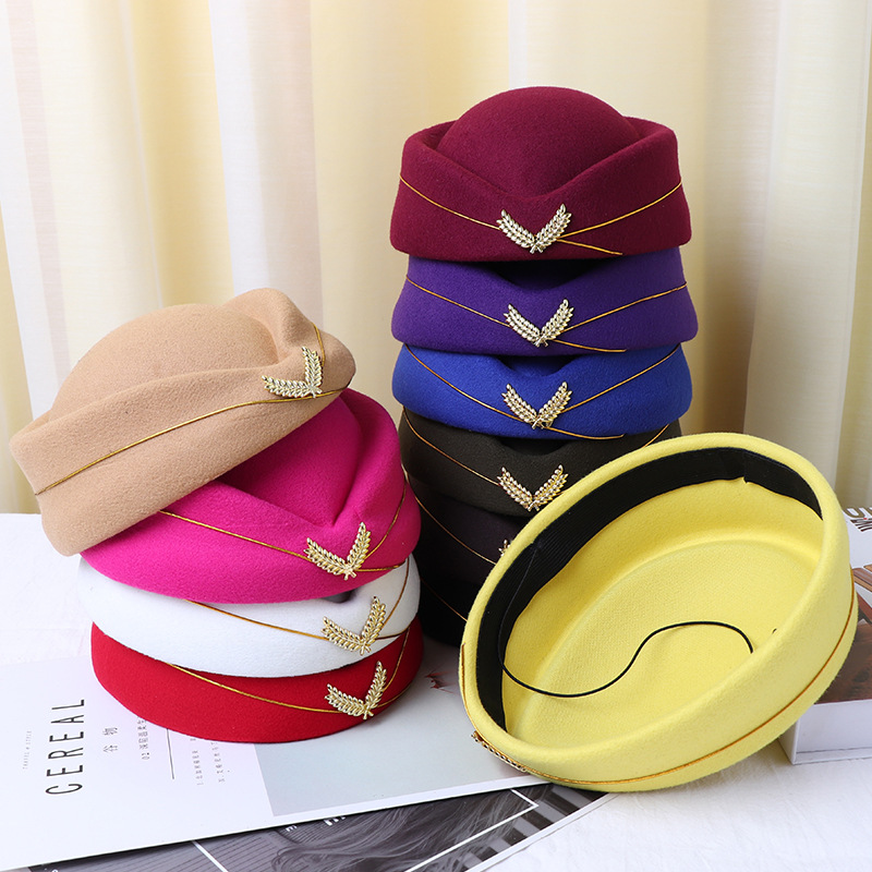 Woolen Beret flight attendant hats, military drum band stage performance hats, hotel front desk etiquette hats, high-speed rail hats, factory direct sales