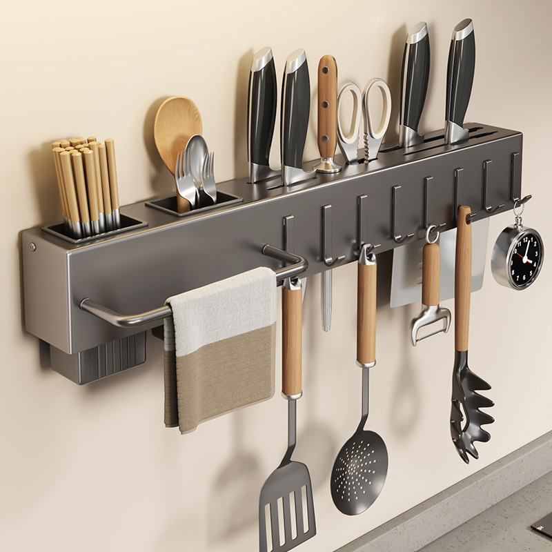 Non-drilling kitchen storage rack, household wall-mounted multi-functional kitchen knife rack, chopstick knife rack, integrated knife storage rack