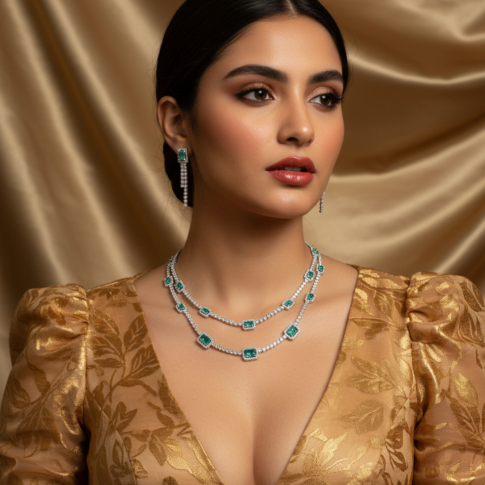 跨境爆款女ins嘻哈时尚欧美气质闪亮锆石婚礼叠戴项链耳环二件套LYTJ30209风云首饰