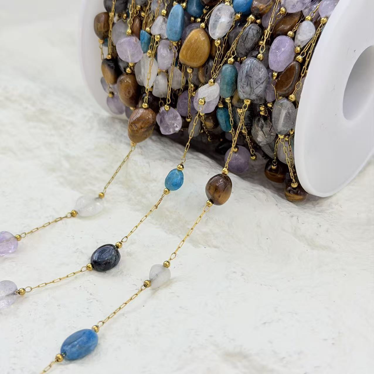 Mixed color natural stone hand-gold-plated chains, semi-finished products, multi-color raw stone loose chains, self-made bracelets, diy accessories wholesale