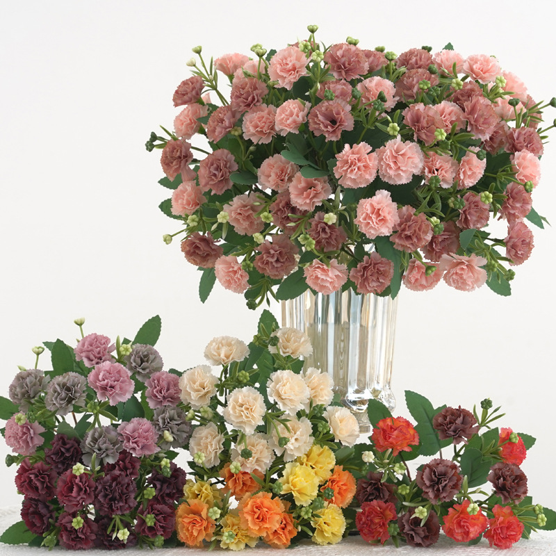 仿真花 10头油画小康乃馨 绣球花婚庆家居摆放装饰软装设计假花