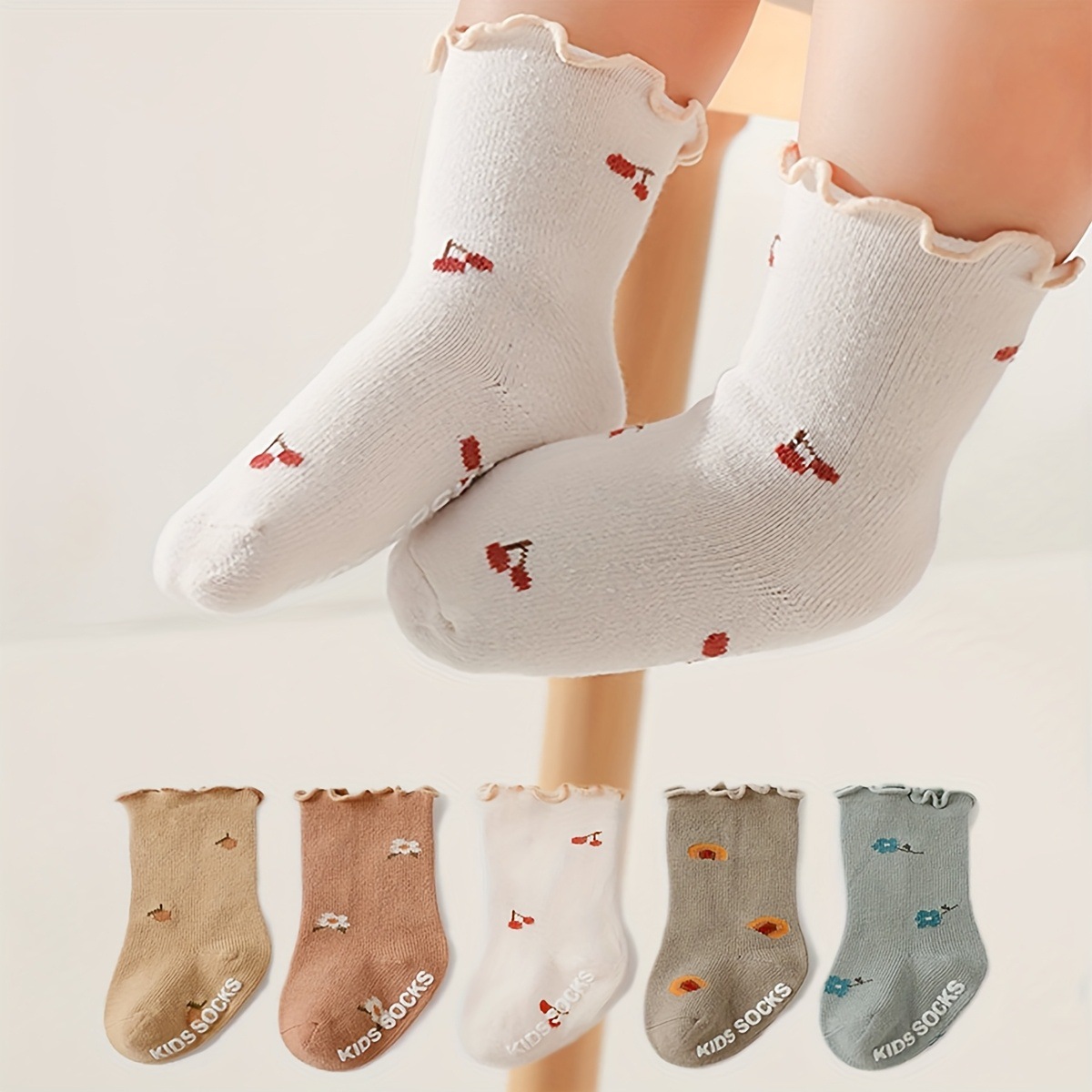 儿童袜子5双装新生儿宝宝袜子不勒脚木耳花边公主婴儿袜子