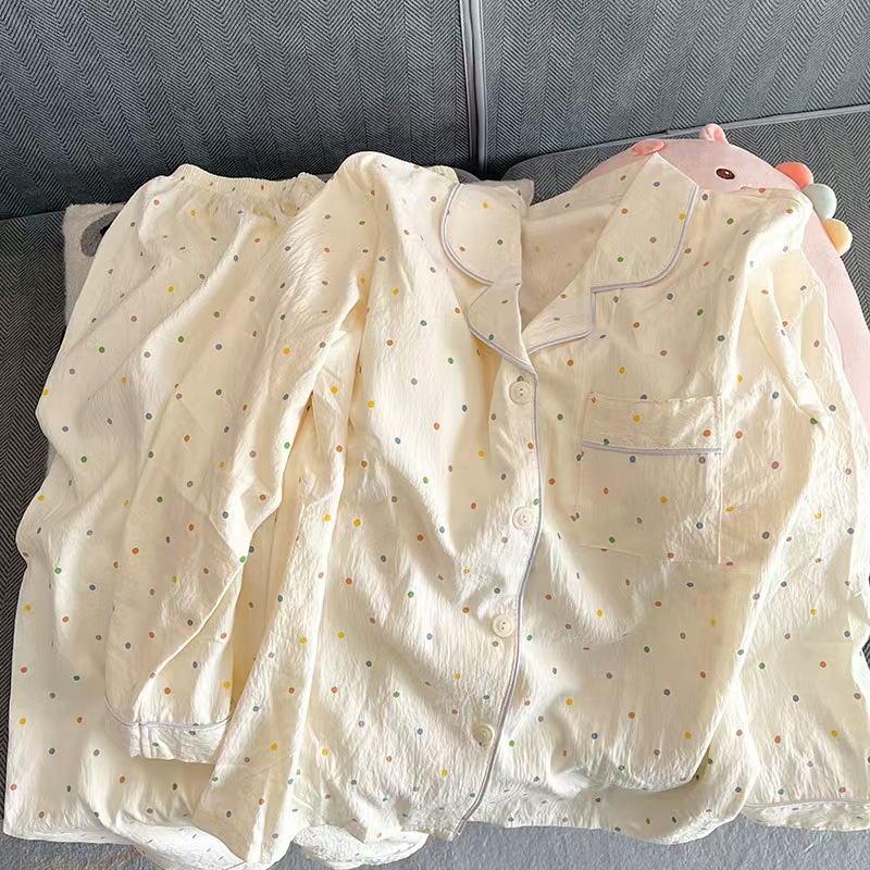 ins韩版秋季新款云朵棉长袖长裤睡衣女宽松卡通少女甜美直播套装