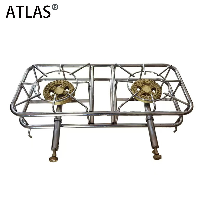 Stainless steel electroplated hot pot, Middle East, Saudi Arabia outdoor high-quality double-head gas stove, camping and picnic stove, cast iron Application Scenario