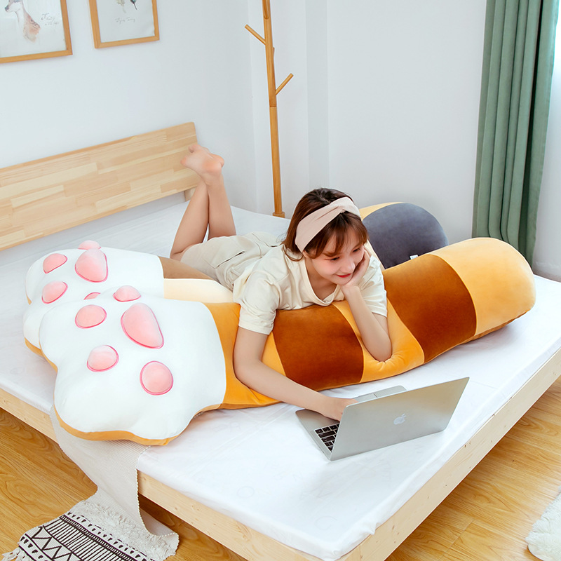 Cartoon cute cat paw throw pillow, cat paw sleeping, long strip doll, bed doll, plush toy with LOGO Application Scenario