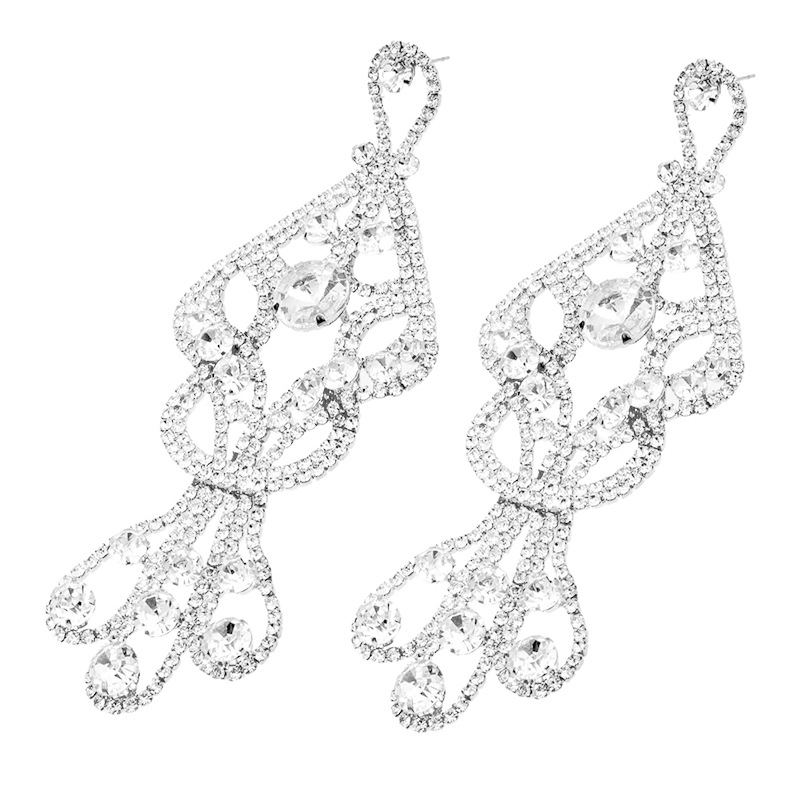 Cross-border exaggerated colored diamond earrings, European and American fashion AB diamond shiny long pendant design sense diamond-encrusted claw chain jewelry Application Scenario