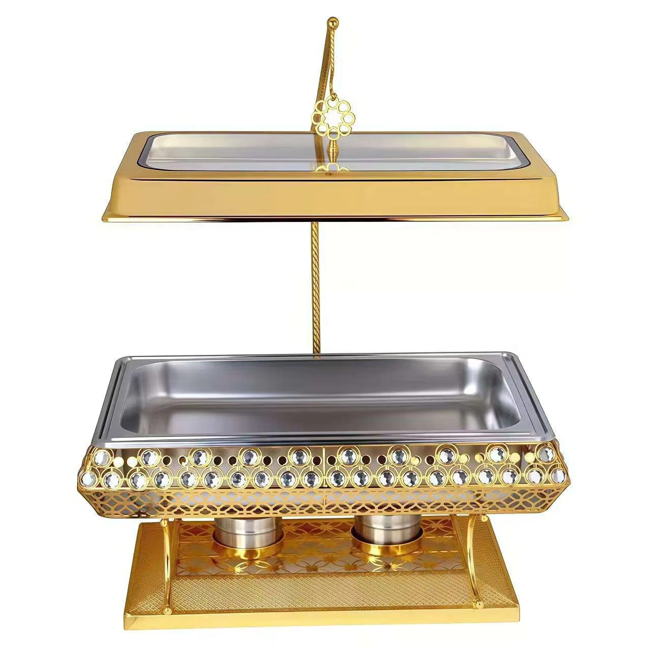 Luxurious golden stainless steel insulated pot 9L buffet heater commercial kitchen equipment with hanging lid details Picture