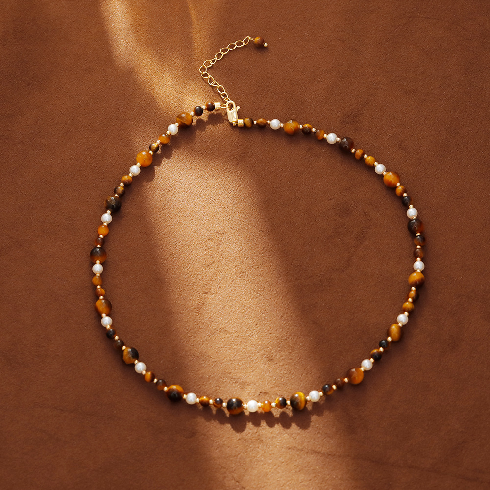 Hyacinth melad color costa ojo de tigre collar piedra otoño invierno 2025 nuevo suéter cadena gargantilla tik bang cadena clavícula details Picture