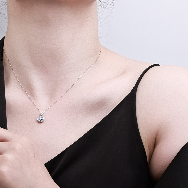 Zhuoheng Selection S925 Pure Silver Aquamarine Moissanite Women's Cross-border Amazon Bestseller Live Stream in Europe and America Full Diamond Necklace Factory Direct Sales Specification image