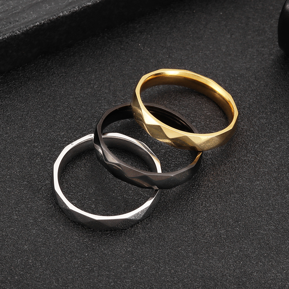 2024 Cross-border source Amazon new Product 4mm couple rings, four-sided geometric ring jewelry, titanium steel ring Specification image