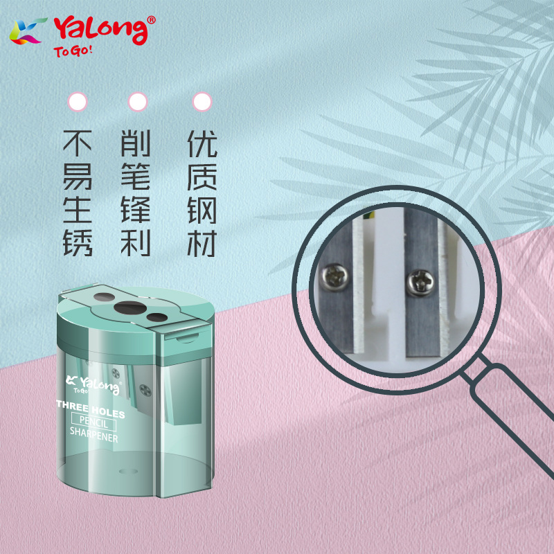 Cross-border manufacturer wholesale and direct sales of children's stationery pencil sharpeners, three-hole transparent pencil sharpeners, creative pencil sharpeners Specification image