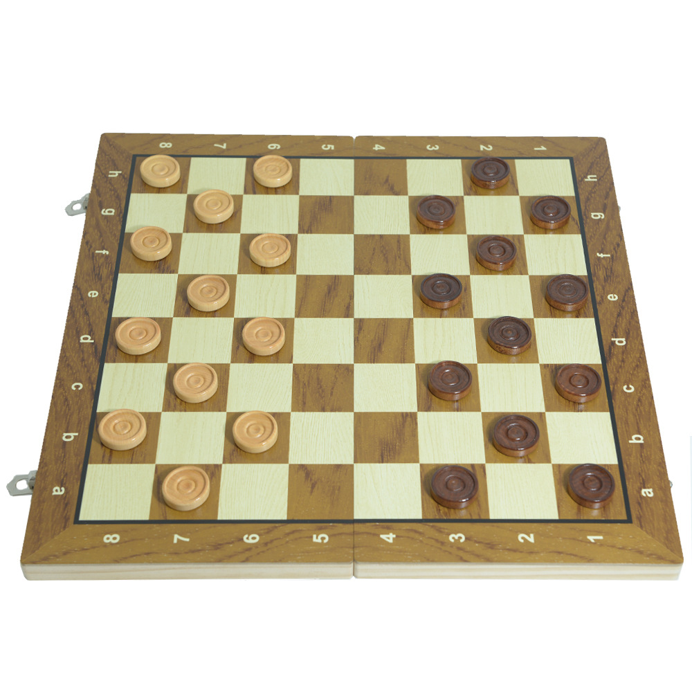 Wholesale and export of portable folding wooden checkers international checkers leisure and entertainment chessboards in multiple sizes details Picture