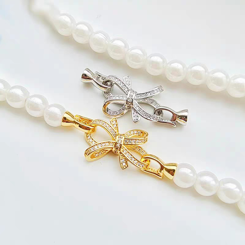 18k gold-plated zircon bow pearl buckle diy jewelry accessory, flower-shaped buckle sweater chain connection, end buckle