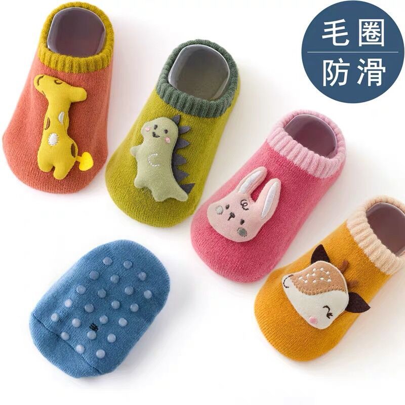 Baby floor socks for autumn and winter warmth, anti-slip with glue, baby walking socks, cute dolls, children's socks manufacturer wholesale Specification image