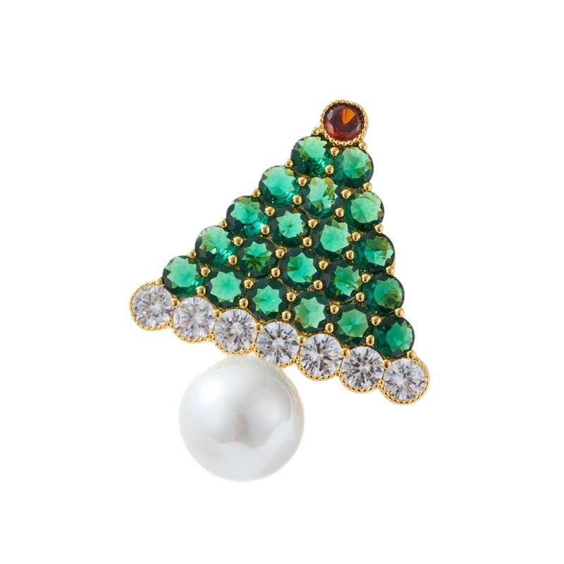 A great choice for Christmas gifts: a three-dimensional Christmas tree brooch made of copper alloy, electroplated with real gold and inlaid with zircon and imitation bejeweled Item Picture
