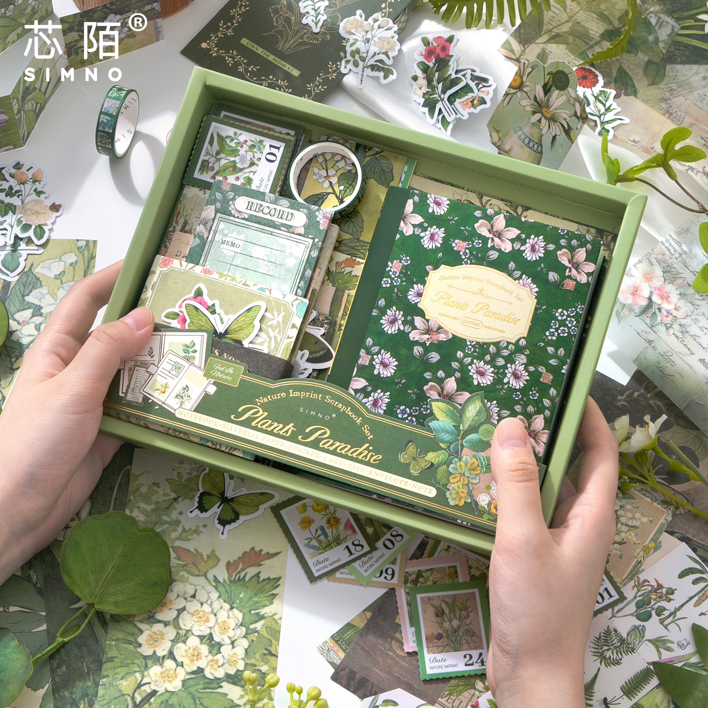 Xinmo Warm Mail Cross-border Bestseller Retro Artistic Fresh Forest-Themed Green Plant and Flower Illustrated Diary Gift Box Set Handmade