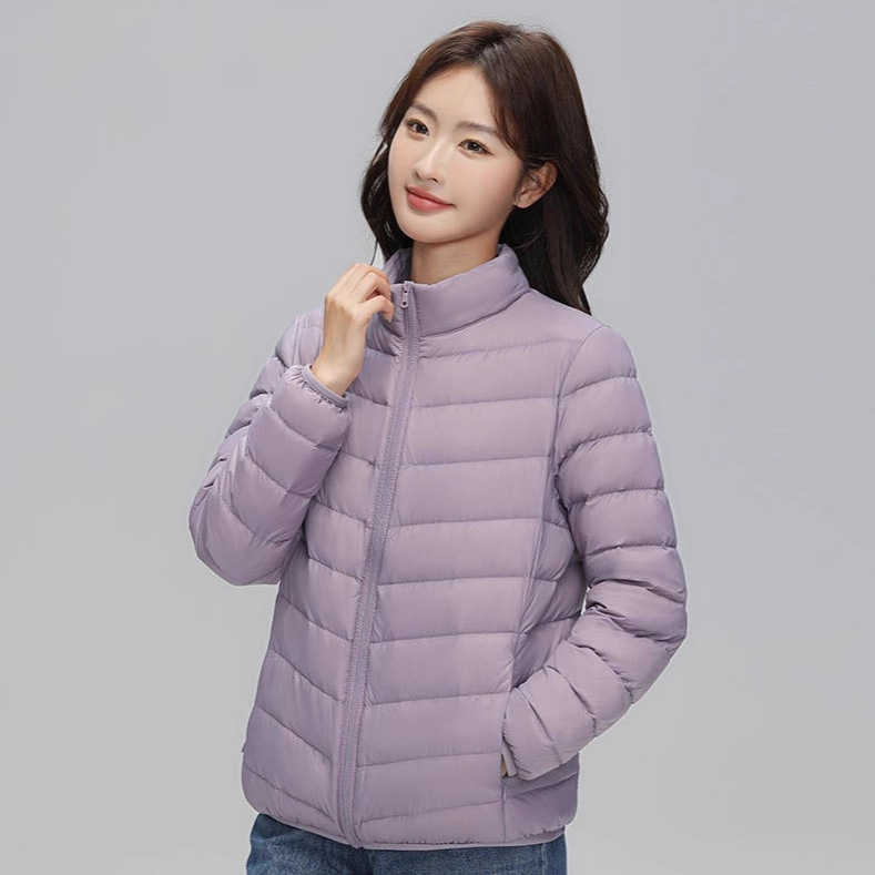 A light and thin down jacket for women in the autumn and winter of 2025, a short 90mm white duck down winter stand-up collar, a slimming casual coat trend Specification image