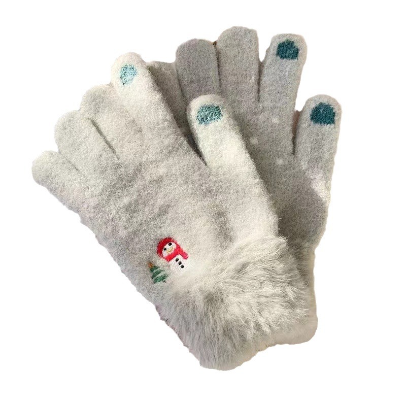 The snowman gloves for autumn and winter are cute, warm and fashionable. The five-fingered gloves have touch screens and are thickened with fleece. They are knitted gloves for cold protection Item Picture