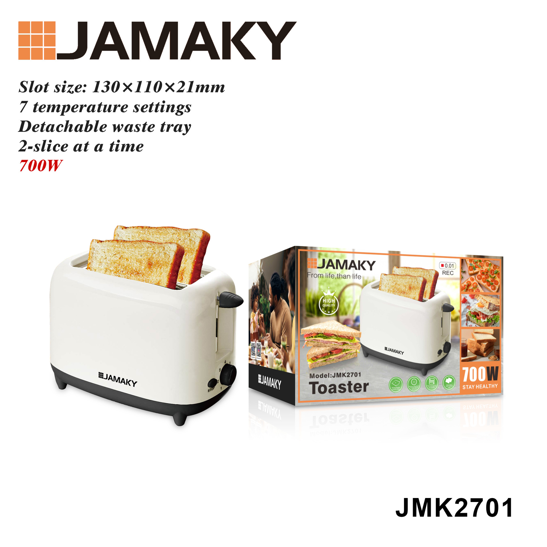 JAMAKY家用面包机多士炉麵包機早餐机欧规跨境黑色全自动出口吐JMK2701