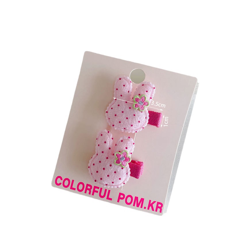 New sweet pink polka dot rabbit hair clips, all-inclusive children's side fringe clips, baby pair elastic hair bands Item Picture