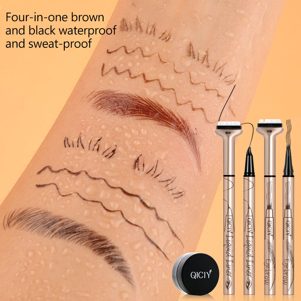 【 Cross-border Exclusive 】QICIY+ Eyeliner Pen + 4-fork eyebrow Pencil + Lower eyelash stamp Waterproof and sweat-proof Eye makeup Application Scenario