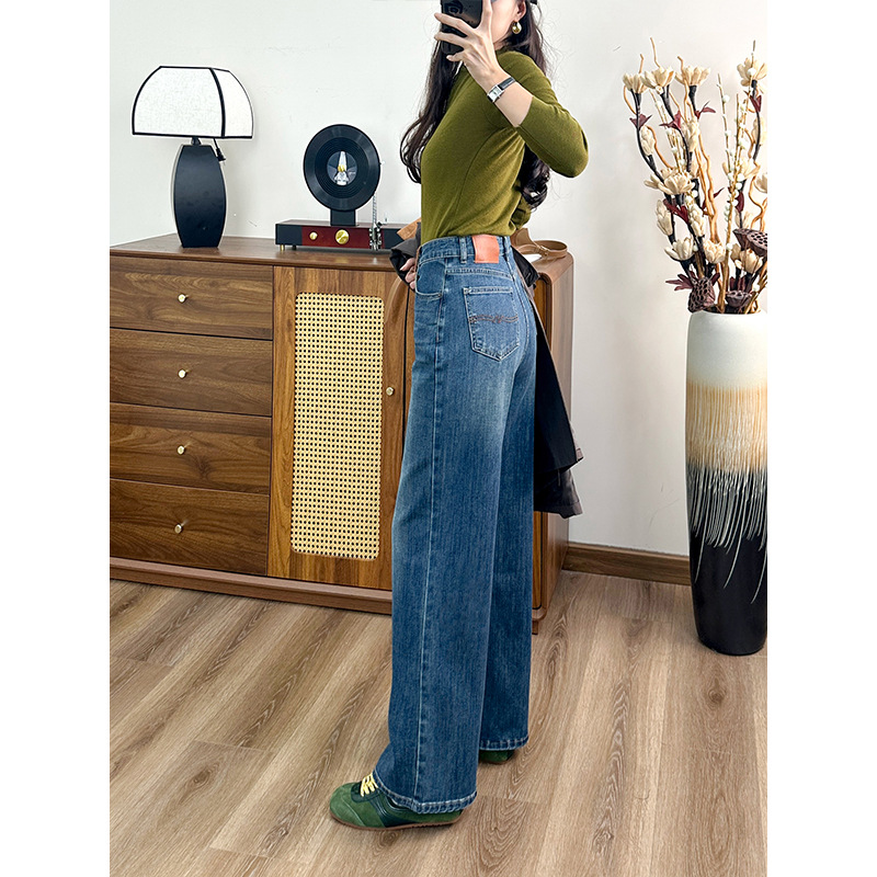 Stretch straight-leg jeans for women, high-waisted, Spring/Summer 26, American retro blue, available for wholesale in Zhongshan Application Scenario