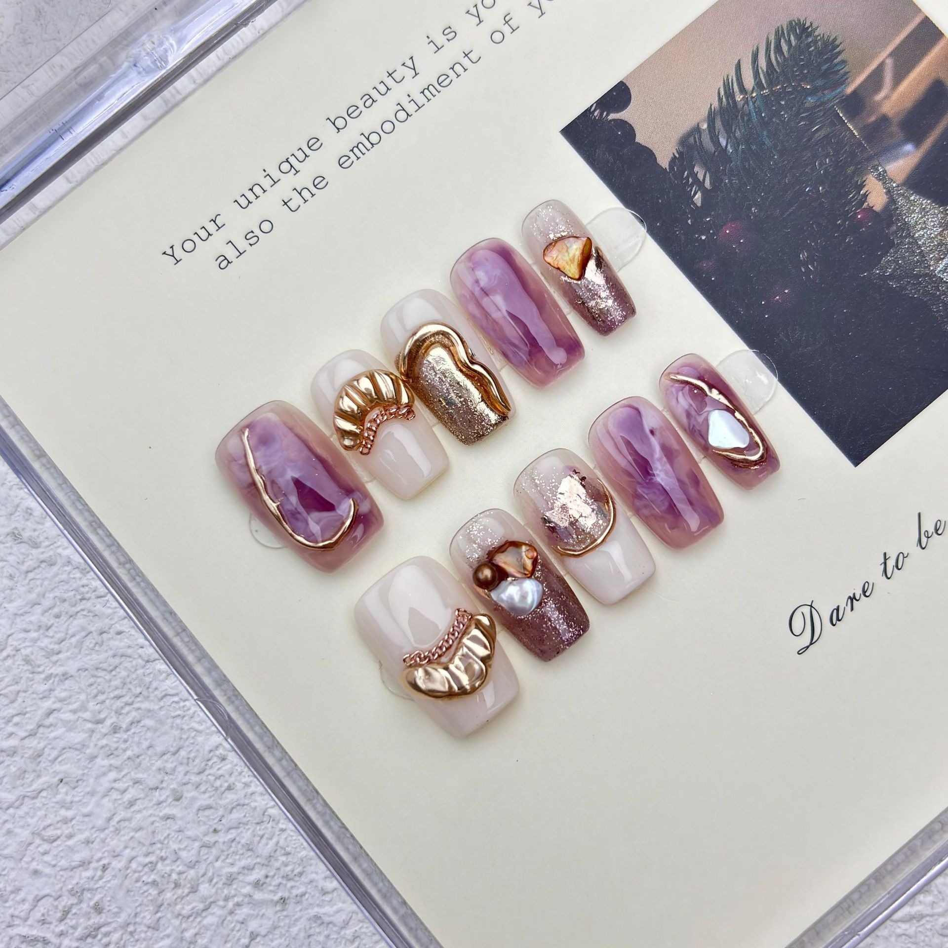 【琼浆】秋冬美拉德焦糖金属晕染立体捏捏复古高级感穿戴甲批发产品图