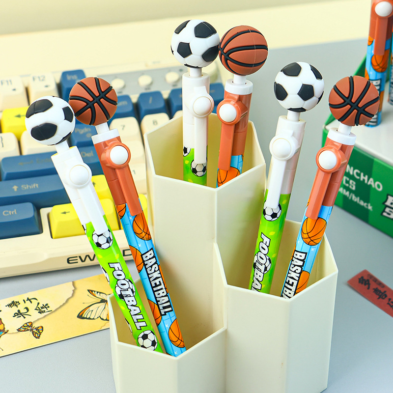 Creative cartoon cute football spinning gel pen, high appearance level, fun stationery, smooth writing and problem-solving pen for students Specification drawing