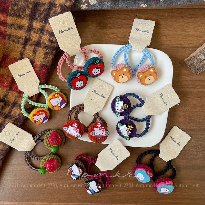 pom.kr cartoon matching hair band Korean version childlike fun kt High elasticity children's ponytail elastic hair band Cute rubber band girls Pom.kr colorful cute style hair band: Kitty/Bear /