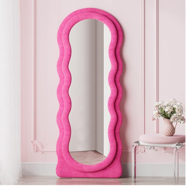 多色落地镜家用轻奢高级感挂墙镜子奶油风波浪穿衣镜ins试衣镜