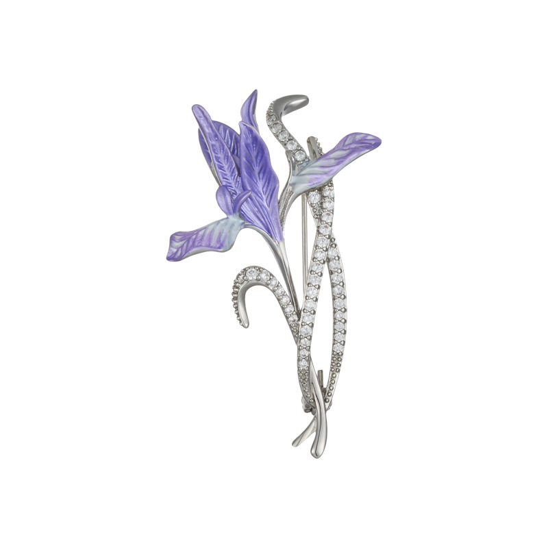 The elegant purple enamel iris flower brooch exudes a fashionable and versatile charm. It is a new oil-drip flower brooch for women Item Picture