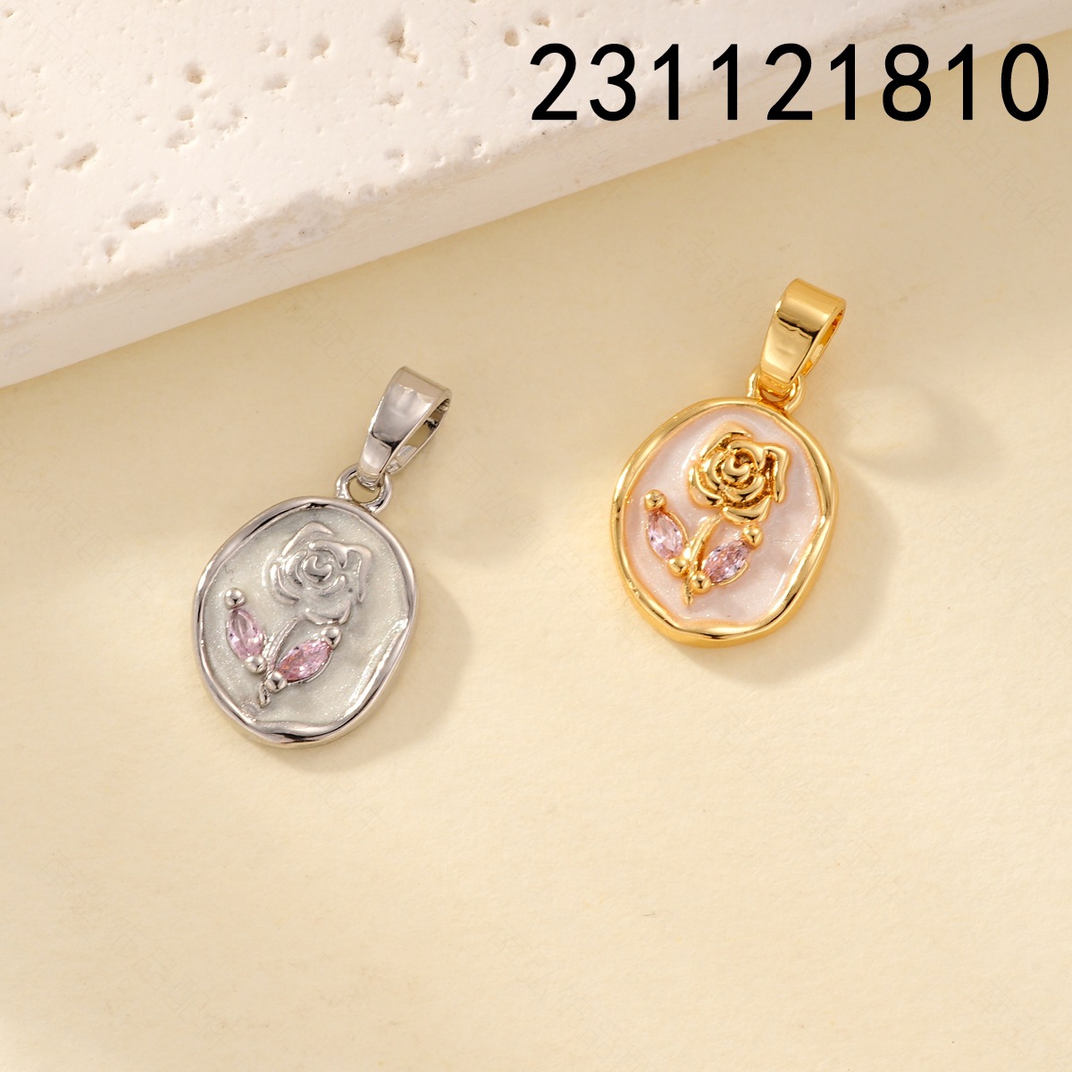 Oil-dripping rose pendant necklace clasp, copper-plated with real gold, high color retention and high-end feel, DIY jewelry necklace clasp details Picture